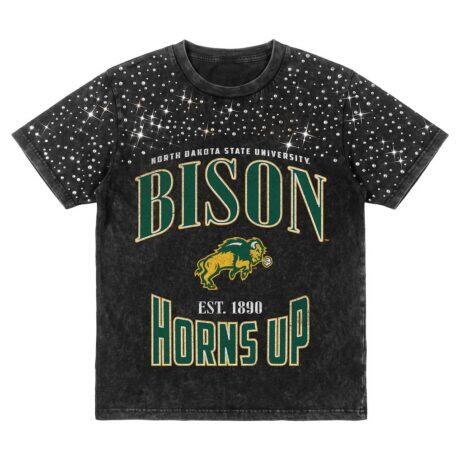 NDSU Bison Gameday Couture Women's In the Zone Washed Micro Rhinestone T-Shirt - Black - Front View