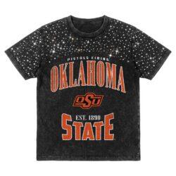 Oklahoma State Cowboys Gameday Couture Women's In the Zone Washed Micro Rhinestone T-Shirt - Black - Front View