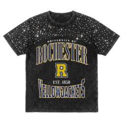 Rochester Yellow Jackets Gameday Couture Women's In the Zone Washed Micro Rhinestone T-Shirt - Black - Front View