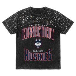 UConn Huskies Gameday Couture Women's In the Zone Washed Micro Rhinestone T-Shirt - Black - Front View