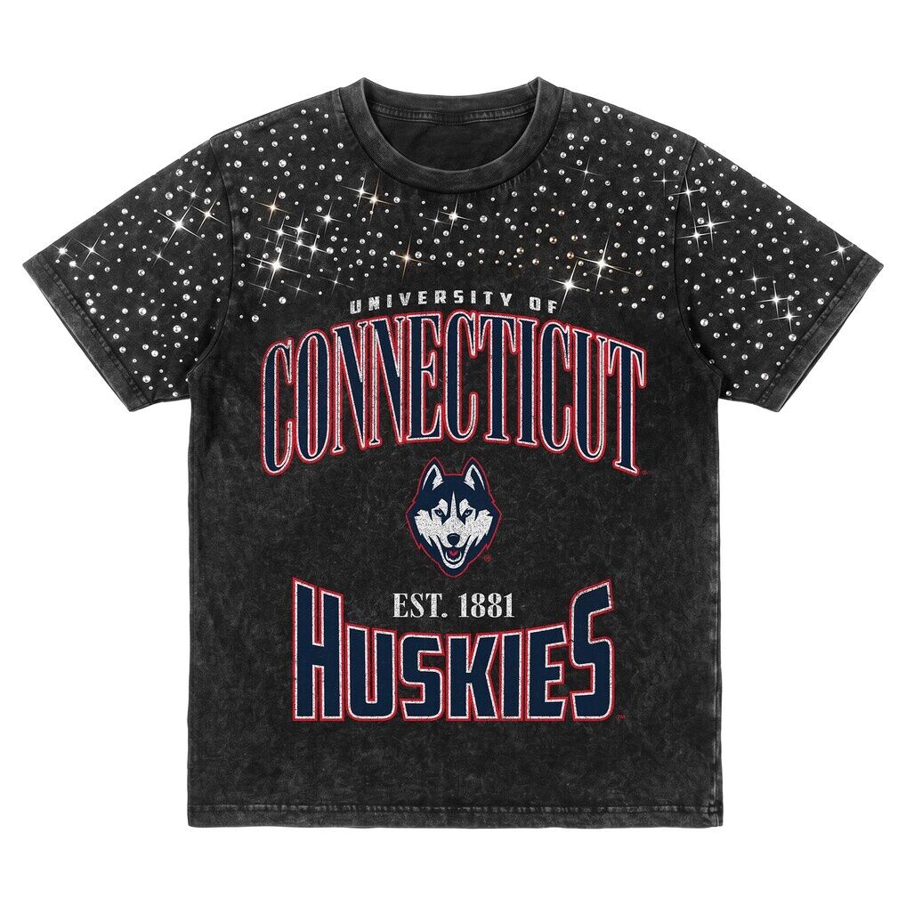 UConn Huskies Gameday Couture Women's In the Zone Washed Micro Rhinestone T-Shirt
