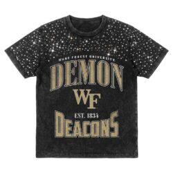 Wake Forest Demon Deacons Gameday Couture Women's In the Zone Washed Micro Rhinestone T-Shirt - Black - Front View