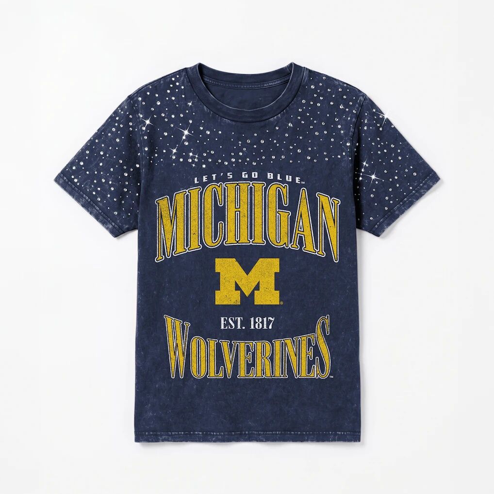 Michigan Wolverines Gameday Couture Women's Sparkle & Score Washed Micro Rhinestone T-Shirt