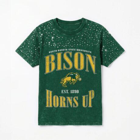 NDSU Bison Gameday Couture Women's Sparkle & Score Washed Micro Rhinestone T-Shirt - Green - Front View