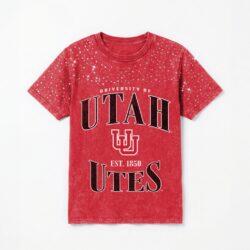 Utah Utes Gameday Couture Women's Sparkle & Score Washed Micro Rhinestone T-Shirt - Red - Front View