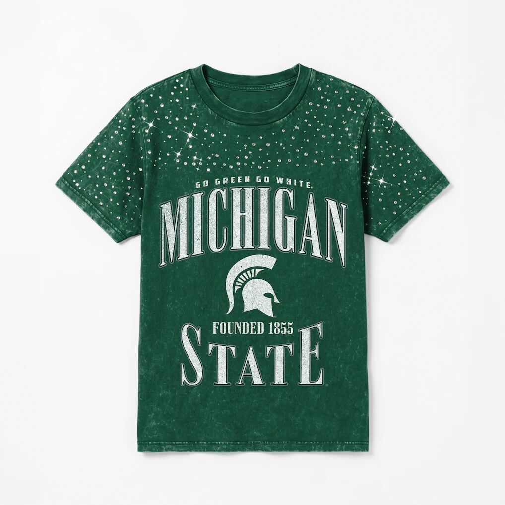 Michigan State Spartans Gameday Couture Women's Sparkle & Score Washed Micro Rhinestone T-Shirt