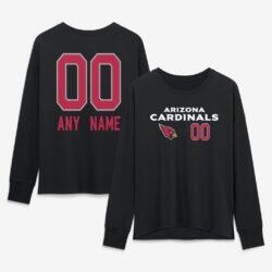 Arizona Cardinals Women's Touchdown Wordmark Personalized Name & Number Long Sleeve T-Shirt - Black - Front View