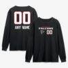 Atlanta Falcons Touchdown Wordmark Personalized Name & Number Long Sleeve T-Shirt - Black - Front View