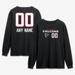 Atlanta Falcons Touchdown Wordmark Personalized Name & Number Long Sleeve T-Shirt - Black - Front View