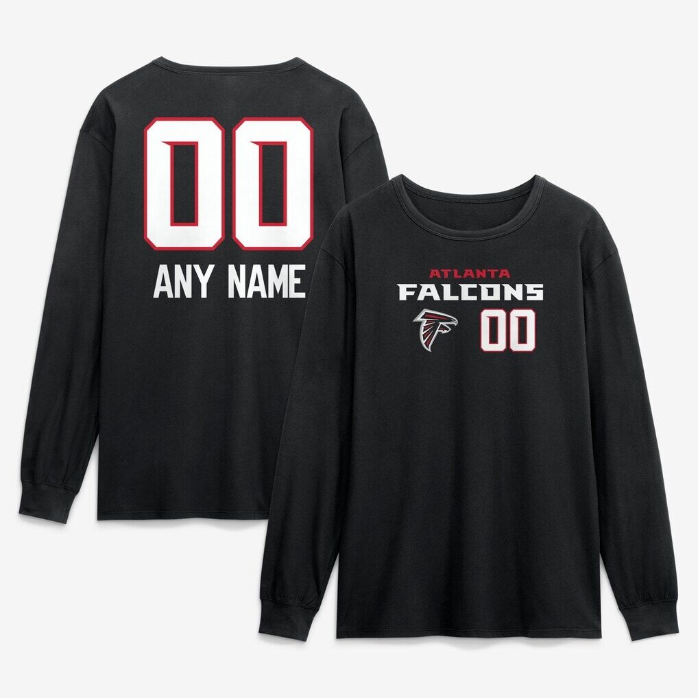 Atlanta Falcons  Touchdown Wordmark Personalized Name & Number Long Sleeve T-Shirt