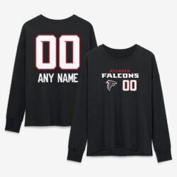 Atlanta Falcons Women's Touchdown Wordmark Personalized Name & Number Long Sleeve T-Shirt - Black - Front View