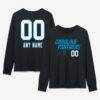 Carolina Panthers Women's Touchdown Wordmark Personalized Name & Number Long Sleeve T-Shirt - Black - Front View