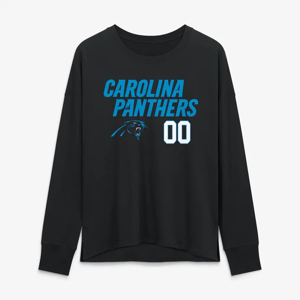 Carolina Panthers Women's Touchdown Wordmark Personalized Name & Number Long Sleeve T-Shirt
