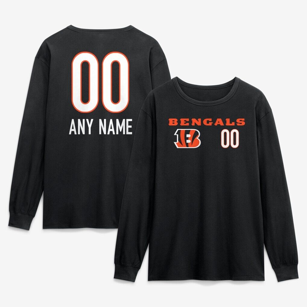 Cincinnati Bengals  Touchdown Wordmark Personalized Name & Number Long Sleeve T-Shirt