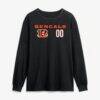 Cincinnati Bengals Touchdown Wordmark Personalized Name & Number Long Sleeve T-Shirt - Black - Side View