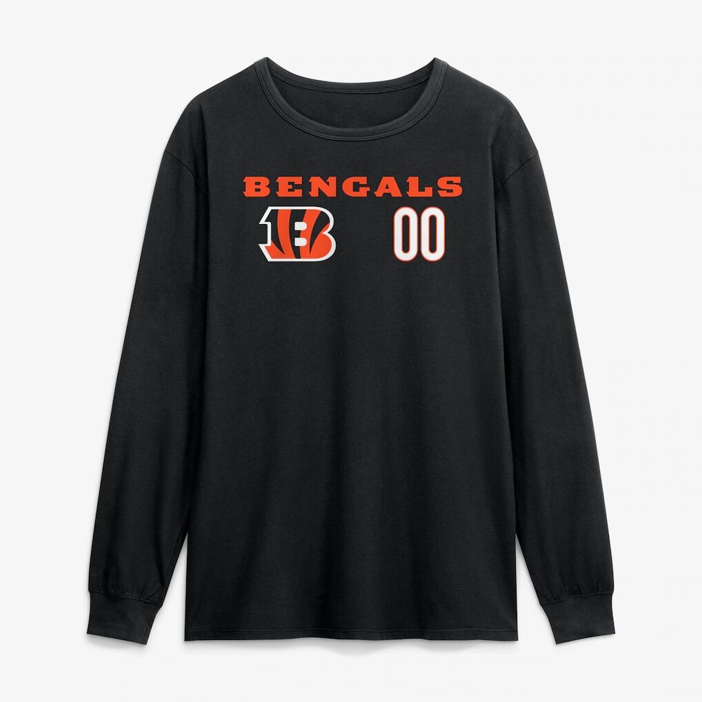Cincinnati Bengals  Touchdown Wordmark Personalized Name & Number Long Sleeve T-Shirt