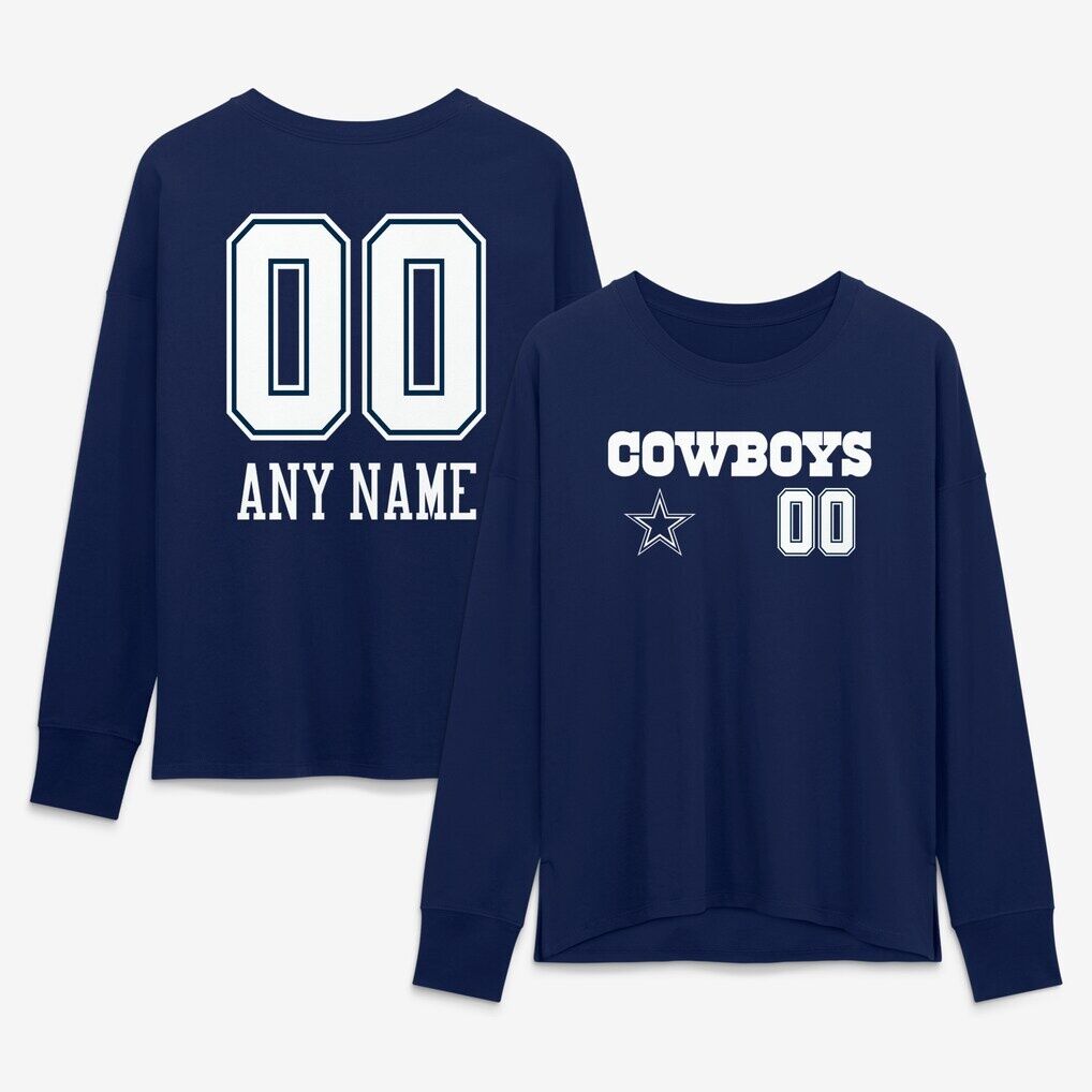 Dallas Cowboys Women's Touchdown Wordmark Personalized Name & Number Long Sleeve T-Shirt