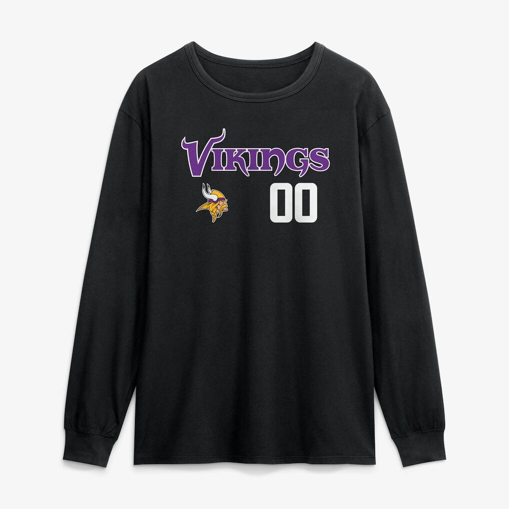 Minnesota Vikings  Touchdown Wordmark Personalized Name & Number Long Sleeve T-Shirt