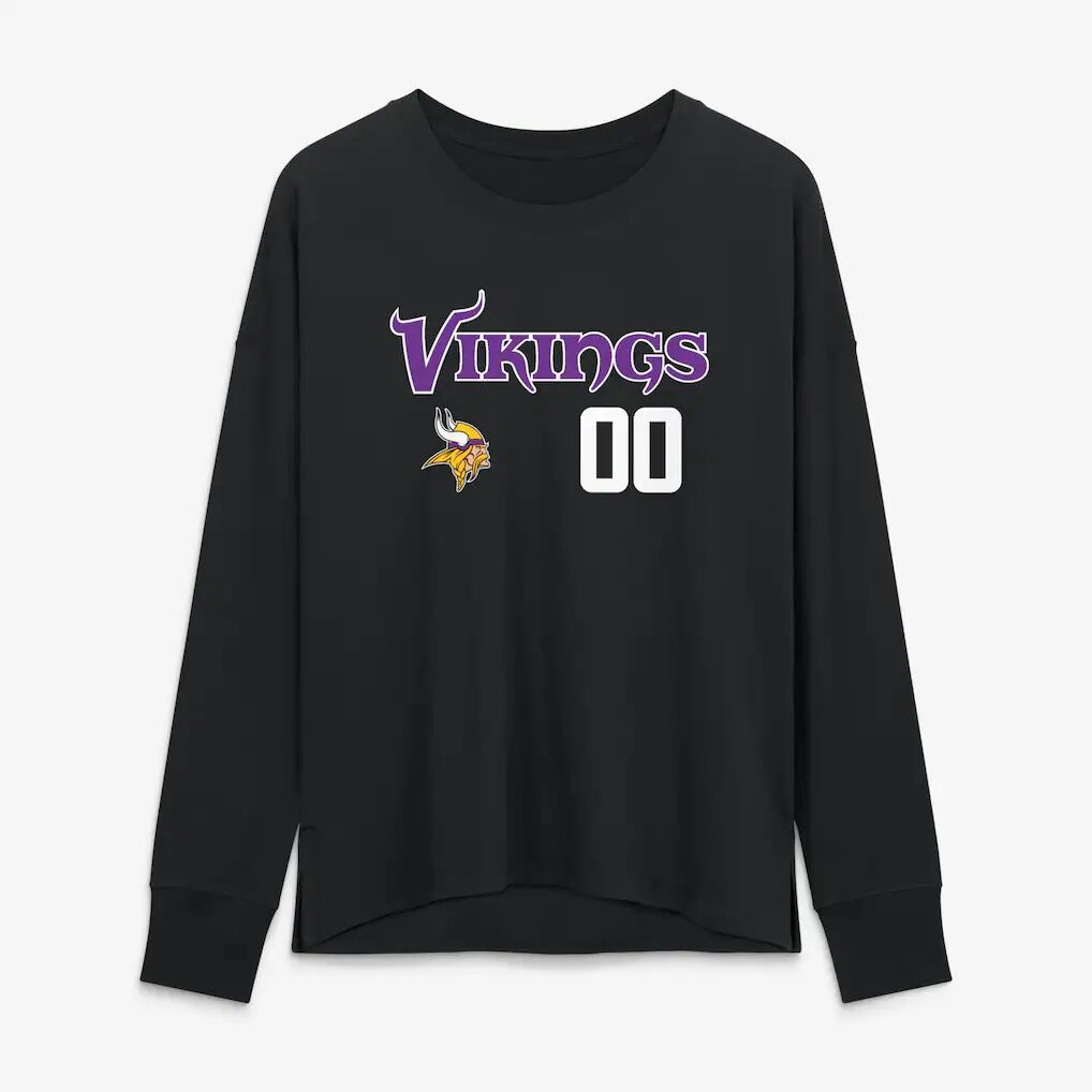 Minnesota Vikings Women's Touchdown Wordmark Personalized Name & Number Long Sleeve T-Shirt