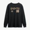 New Orleans Saints Touchdown Wordmark Personalized Name & Number Long Sleeve T-Shirt - Black - Side View
