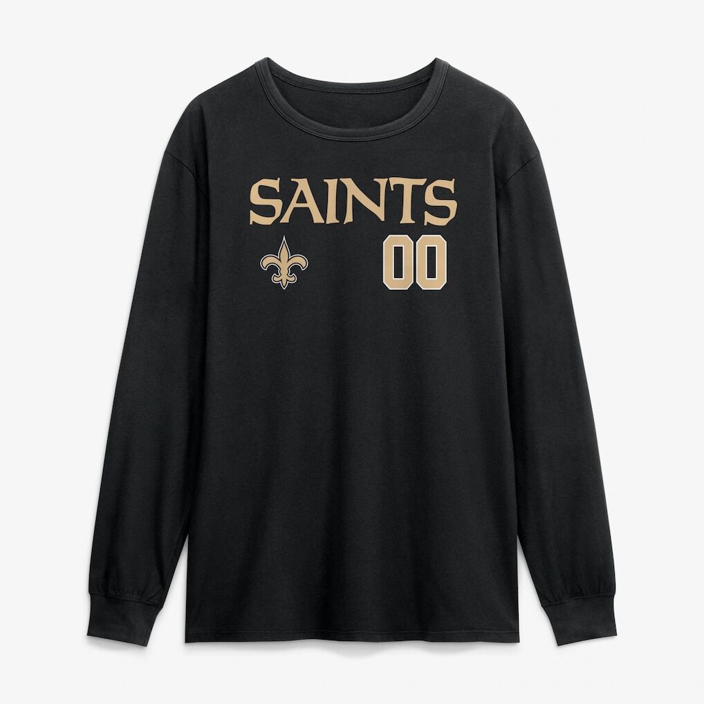 New Orleans Saints  Touchdown Wordmark Personalized Name & Number Long Sleeve T-Shirt