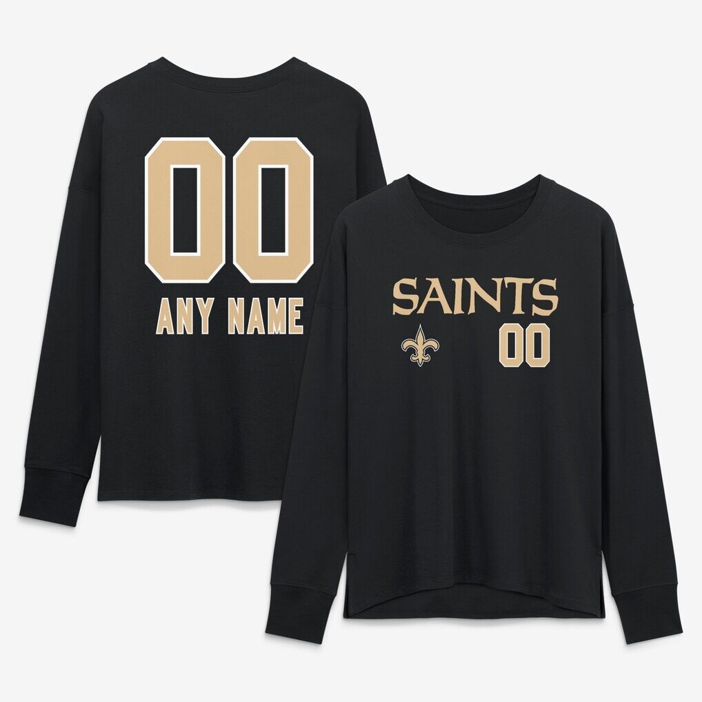 New Orleans Saints Women's Touchdown Wordmark Personalized Name & Number Long Sleeve T-Shirt