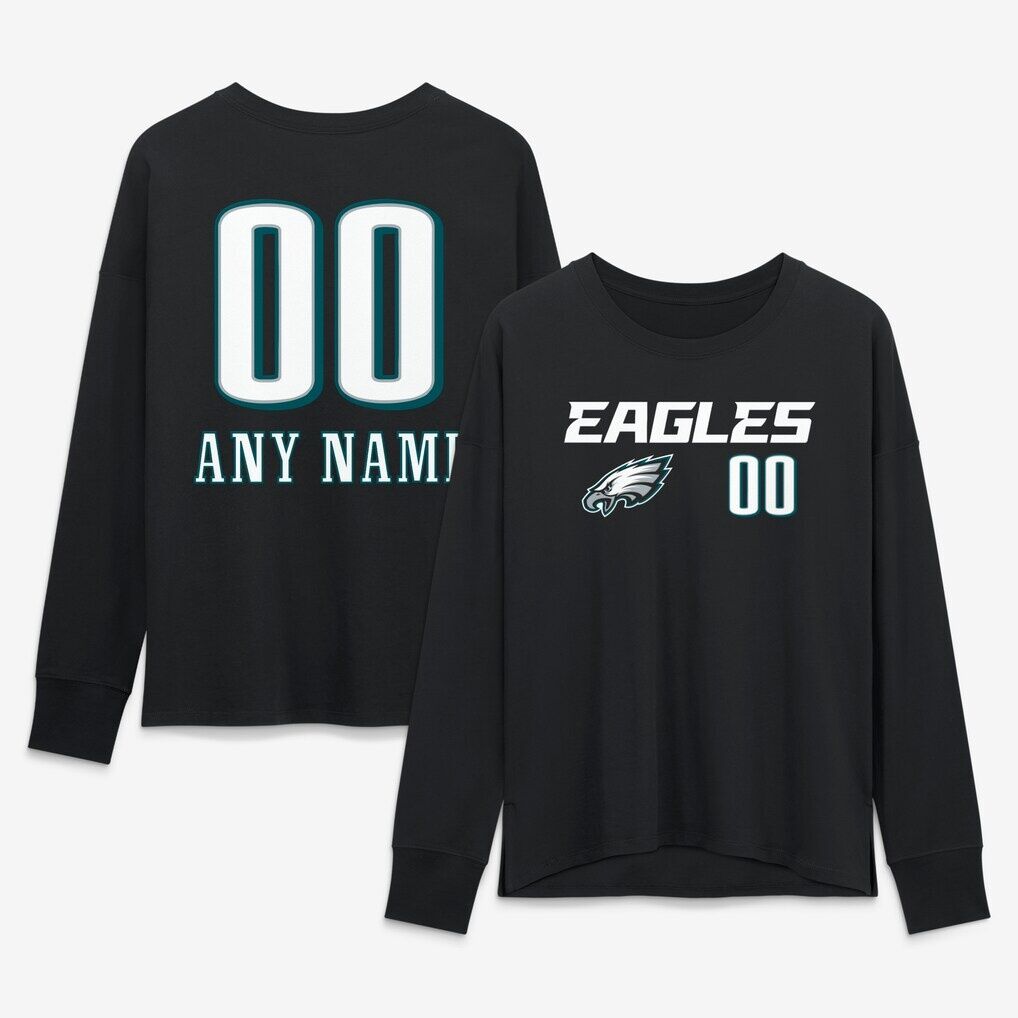 Philadelphia Eagles Women's Touchdown Wordmark Personalized Name & Number Long Sleeve T-Shirt