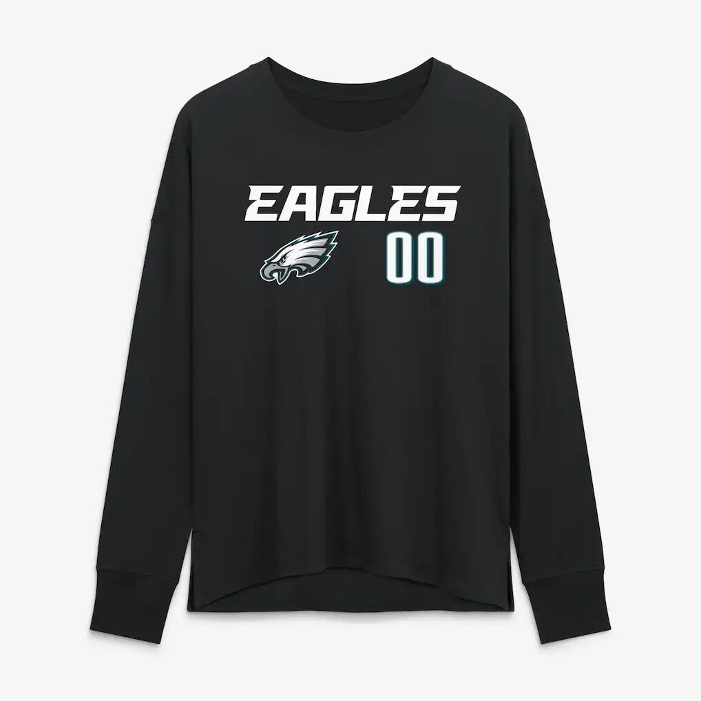 Philadelphia Eagles Women's Touchdown Wordmark Personalized Name & Number Long Sleeve T-Shirt
