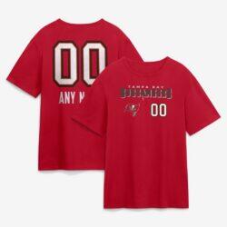 Tampa Bay Buccaneers Touchdown Wordmark Personalized Name & Number T-Shirt - Red - Front View