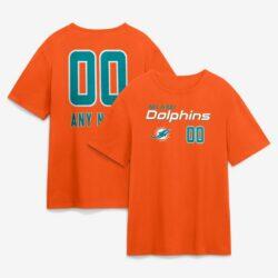 Miami Dolphins Touchdown Wordmark Personalized Name & Number T-Shirt - Orange - Front View