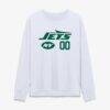 New York Jets Women's Touchdown Wordmark Personalized Name & Number Long Sleeve T-Shirt - White - Side View