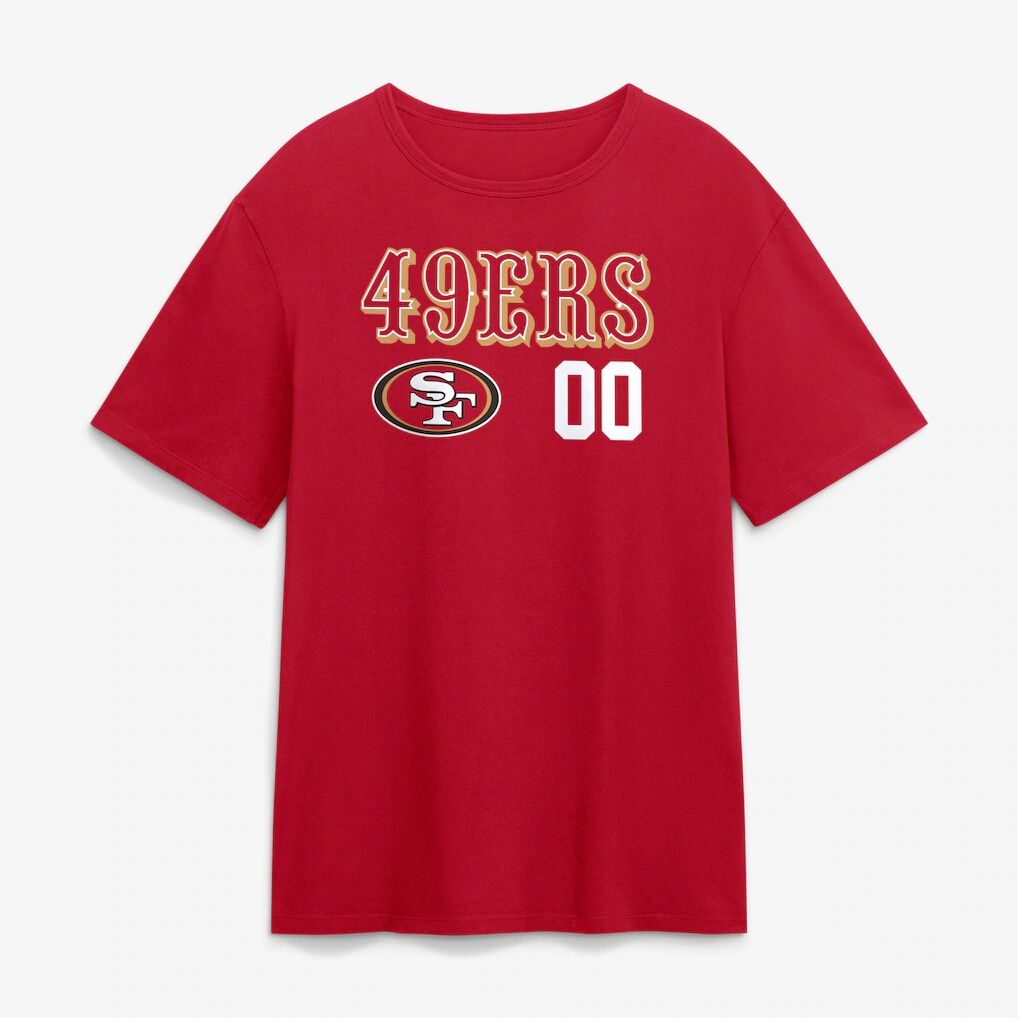 San Francisco 49ers  Touchdown Wordmark Personalized Name & Number T-Shirt - Scarlet
