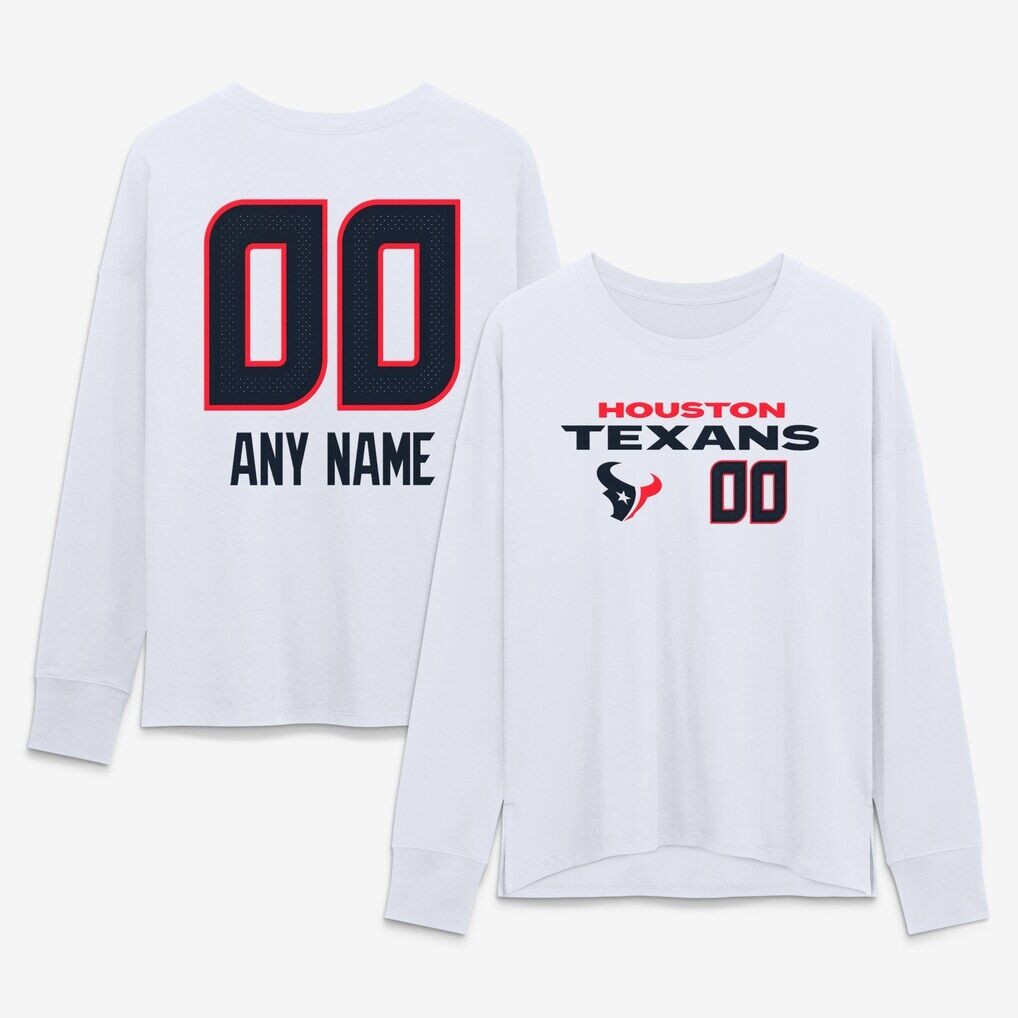 Houston Texans Women's Touchdown Wordmark Personalized Name & Number Long Sleeve T-Shirt