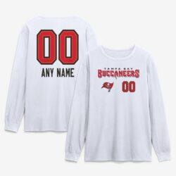 Tampa Bay Buccaneers Touchdown Wordmark Personalized Name & Number Long Sleeve T-Shirt - White - Front View