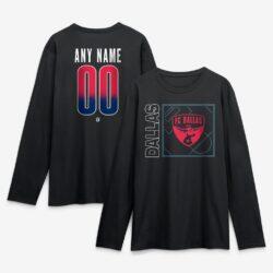 FC Dallas Home Field Pop Personalized Name & Number Long Sleeve T-Shirt - Black - Front View