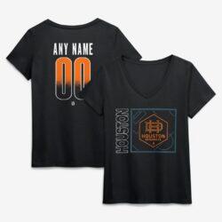Houston Dynamo FC Women's Home Field Pop Personalized Name & Number V-Neck T-Shirt - Black - Front View