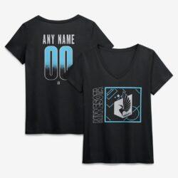Minnesota United FC Women's Home Field Pop Personalized Name & Number V-Neck T-Shirt - Black - Front View
