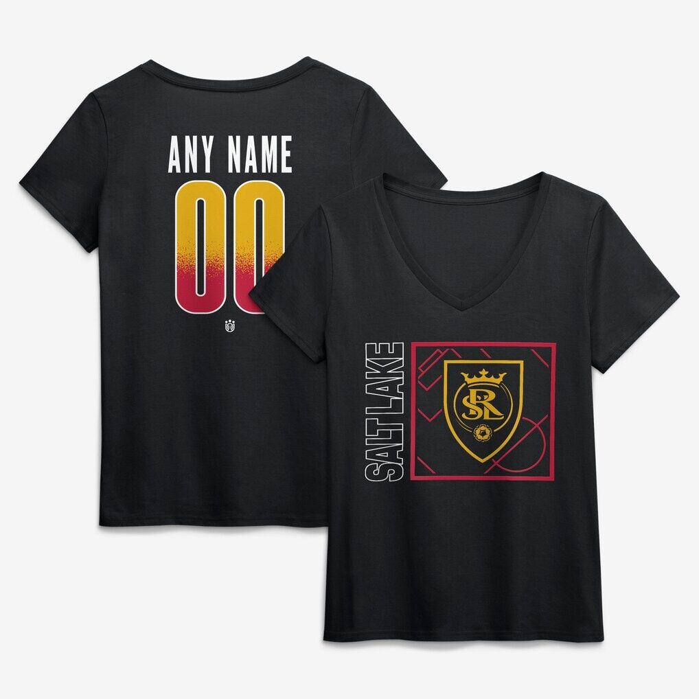 Real Salt Lake Women's Home Field Pop Personalized Name & Number V-Neck T-Shirt