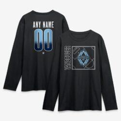 Vancouver Whitecaps FC Home Field Pop Personalized Name & Number Long Sleeve T-Shirt - Black - Front View