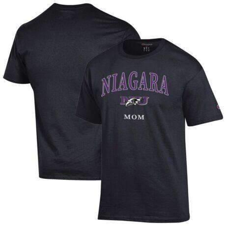 Niagara Purple Eagles Champion Unisex Mom Logo T-Shirt - Black - Front View