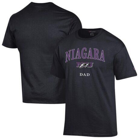 Niagara Purple Eagles Champion Dad Logo T-Shirt - Black - Front View