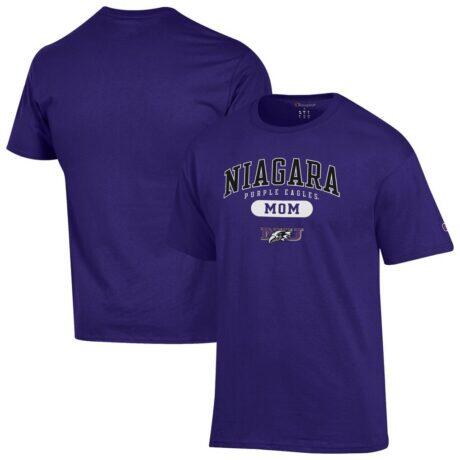 Niagara Purple Eagles Champion Unisex Mom Pill Box T-Shirt - Purple - Front View