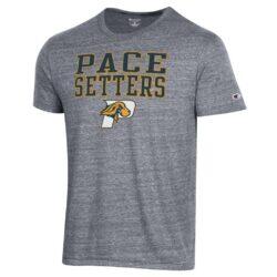 Pace University Setters Champion Stacked Ultimate Tri-Blend T-Shirt - Gray - Front View