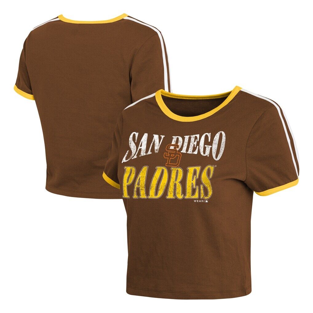 San Diego Padres WEAR by Erin Andrews Women's Cropped Throwback Ringer Baby T-Shirt