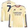 Bukayo Saka Arsenal adidas 2026/27 Third Replica Long Sleeve Jersey - Yellow - Front View