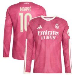 Kylian Mbappé Real Madrid adidas 2026/27 Third Replica Long Sleeve Jersey - Pink - Front View
