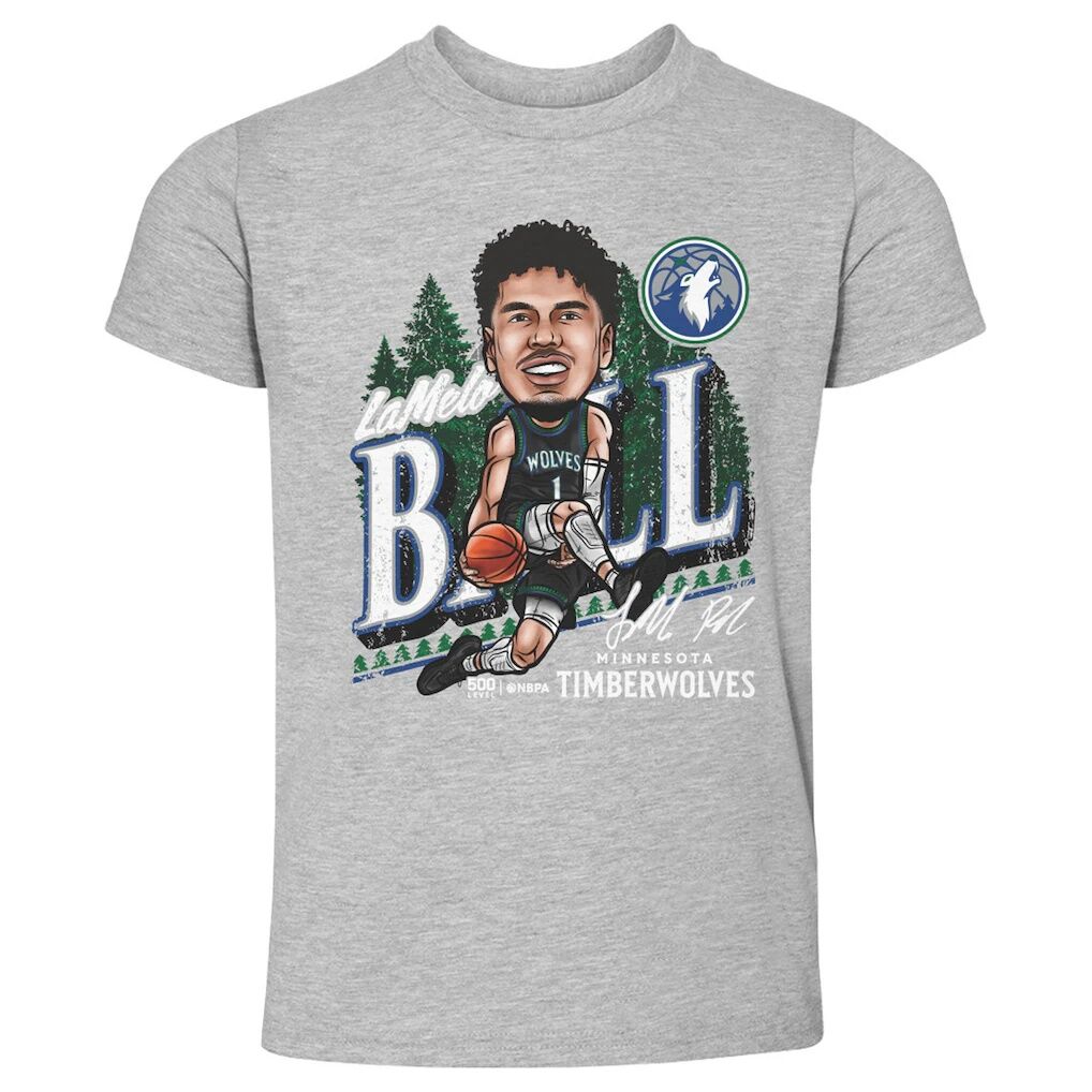 LaMelo Ball Minnesota Timberwolves 500 Level Toddler City Cartoon T-Shirt - Heather Gray