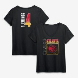 Kingston Flemings Atlanta Hawks Women's Home Court Pop Name & Number V-Neck T-Shirt - Black - Front View