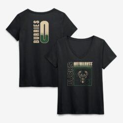 Brayden Burries Milwaukee Bucks Women's Home Court Pop Name & Number V-Neck T-Shirt - Black - Front View