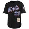 Mike Piazza New York Mets Mitchell & Ness Youth Cooperstown Collection Mesh Batting Practice Jersey - Black - Side View